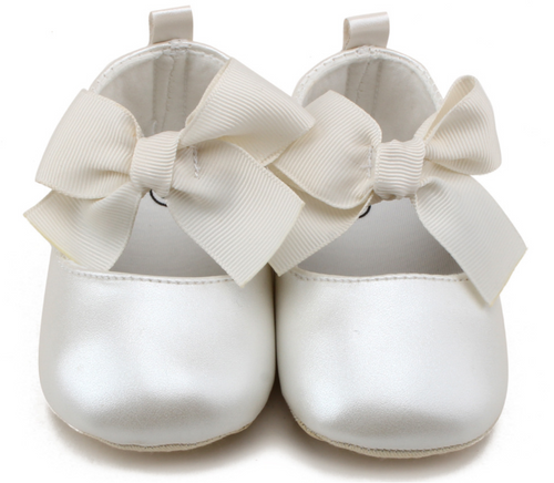 Baby Girls Children Kids Christening Pearl White Synthetic Leather Bow Shoes 12-18MTHS:13CM