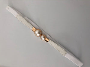 Women Gemstone Pearl Retro Elastic Stretchy Dress Narrow Slim Waist Belt Band