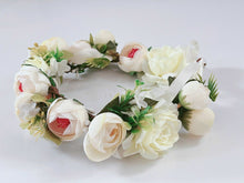 Women Bohemian Rose Bud Flower Leaf Crown hair headband Garland Photogragh Tiara White
