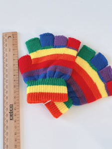 Kids Boys Girls Children Rainbow Colorful Knit Mitten SHORT Gloves 4-12 Years