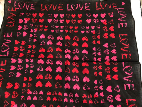 Women Lady Girl Love Heart Cotton Bandana Hair Head Scarf band Headband Wrap Black Base Design