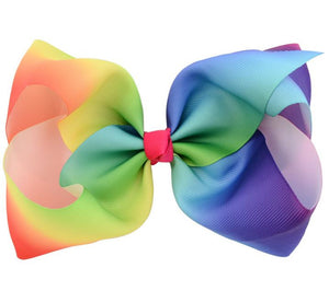 8 Inch Girls Kids Children Big Bow Ribbon Grosgrain Rainbow School Hair Clip