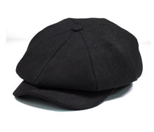 Men Retro Grey Check French Newsboy Cabbie Artist Hat Cap Wool Blended Beret Black in M L:55-59cm