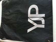 new GYM Swim School Dance beach water resist SPORT SHOE BAG DRAWSTRING BACKPACK Black "YJP" print