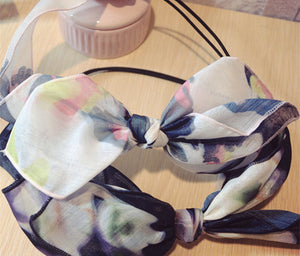 Women Lady Navy Fancy Retro big bow scarf party Hair head band Elastic HEADBAND