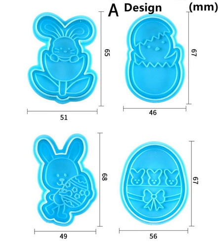 4x Easter Egg Chocolate Cake Cookie Biscuit Stamps Bakery Baking Mould Embosser Design 1