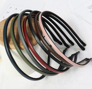 Women Girl Chic Slim Thin Synthetic leather Plain Hair Headband Head Band hoop