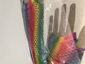 Women Girl Retro Arm Long / Short Net Fishnet Dance disco Party Rainbow Gloves