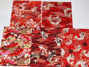 5x Craft Japanese Pattern Fabric Cloth Pieces Sewing Patchwork Wrap Material 5x Red Set