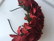 Women Girl BIG Rose Flower Wedding Beach Tiara Crown hair headband Garland PROP Dark Red flower headband hoop design