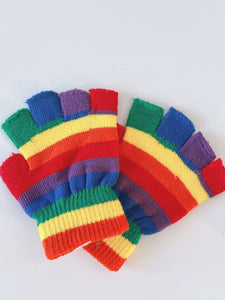 Kids Boys Girls Children Rainbow Colorful Knit Mitten SHORT Gloves 4-12 Years