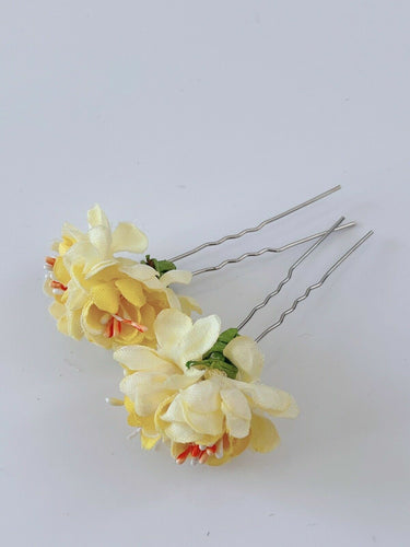 2 Women Girl Dance Wedding Bride Bridal Bridemaid Party Flower Hair U Bobby Pin Yellow