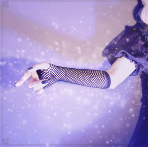 Women Girl Long Fingerless Net Fishnet Mesh Wrist Arm Dance disco Party Gloves