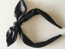 Women Girls kids Leather look Black Bunny cat Ear Bow Party Hair Head Headband