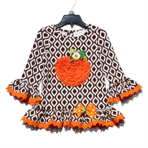 Kid Girl Children Long sleeves Pumpkin Ruffle Cuff Party Halloween Costume Tops