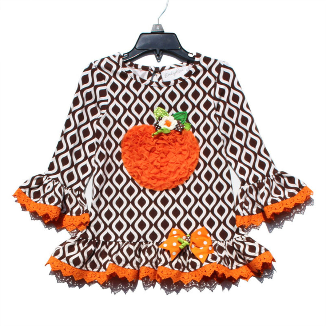Kid Girl Children Long sleeves Pumpkin Ruffle Cuff Party Halloween Costume Tops
