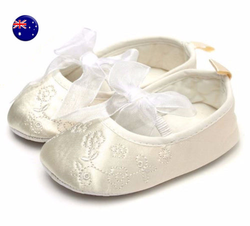 Baby Shower Girl Children Kid Christening Ballet Beige Creamy White Satin Shoes