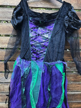 Women Lady Halloween Party Black Purple Velvet Witches Long Costume Dress AU6 10