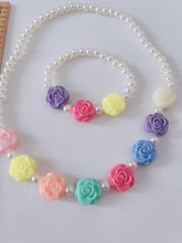 Girl Kid children Rose flower or Bow Cute Beaded Colorful Necklace Bracelet Set