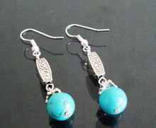 Women lady Bohemian Party Turquoise round beads stone dangling Earring hook