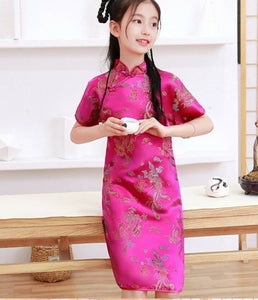 Girls Teen Chinese Traditional QIPAO Costume Tunic Short Sleeve cheong Dress