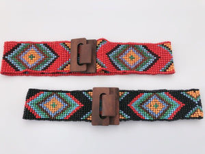 Women lady Retro Bohemia BOHO Beach Dress Stretchy Waist Belt Wooden Buckle