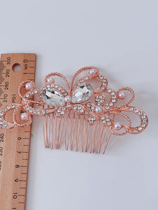 Women French Styling Evening Party Bride Rose Gold Crystal Hair comb Clip Pin