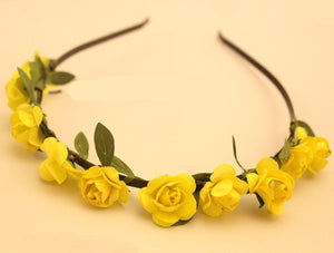 Women Girls baby Flower Fairy Boho Floral Wedding hair headband band hoop PROP Yellow