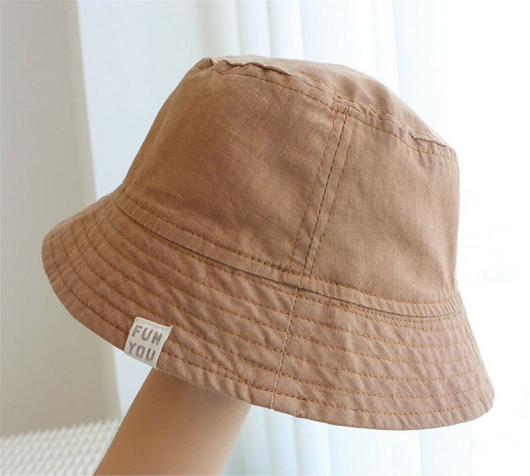 Boys Kids Children Cotton Travel Plain Khaki Brown UVA/UVB Bucket Sun Hat Cap