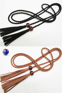 Women Bohemian Boho Braid Long Suede leather Tassel slim Waist Belt Band Tie