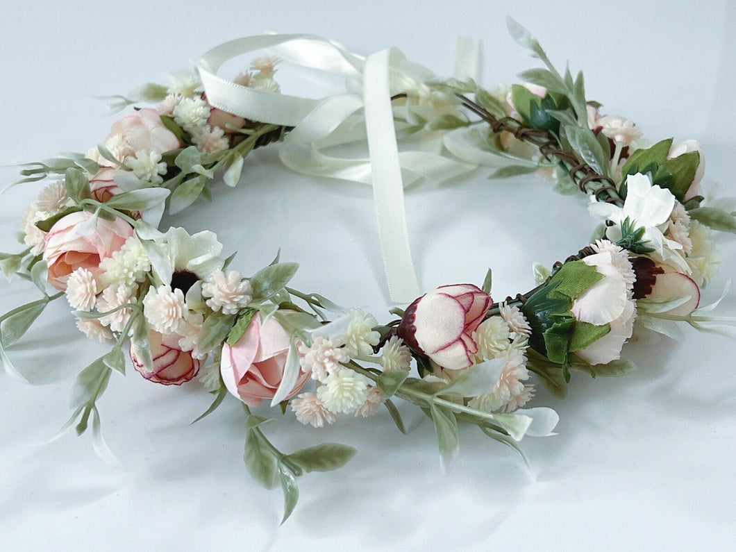 Womens Cream White Flower Leaf Party Wedding Beach Hair Crown Headband Garlands