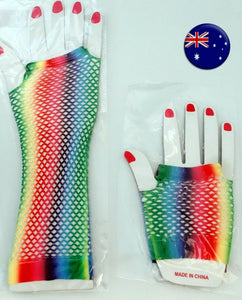 Women Girl Retro Arm Long / Short Net Fishnet Dance disco Party Rainbow Gloves