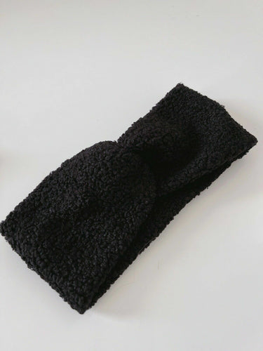 Girls Kids Fluffy Fleece Cross Twist Wide Hair head band Bandana Headband Wrap Black