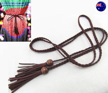 Women Lady Bohemian Boho Braid Long Suede leather Tassel Waist Belt Band Tie