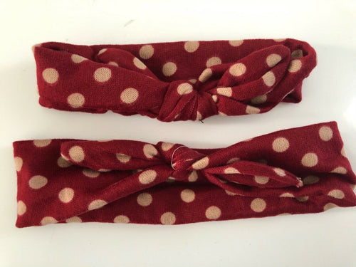 2x Women Mum + daughter girl Boho Retro Dots bow Hair head band Bandana scarf Red with MID Polka Dots