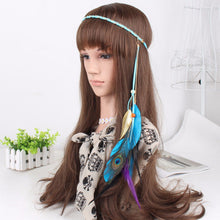 Women Braided suede leather Bohemian boho Braided Chain hair band headband Wrap Blue