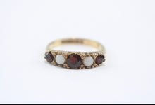 Vintage Birmingham 9ct Gold Garnet Opal Ring