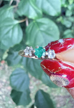 Vintage 1986 9ct Gold Emerald Diamond Ring Size H