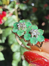 Vintage 1978 9ct Gold Emerald Diamond Flower Ring Size M1/2
