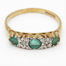 Vintage 1991 9ct Gold Emerald & Diamond Five Stone Ring Size M 1/2