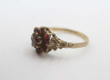 Vintage 9ct Gold Garnet Daisy Cluster Ring Size L 1/2