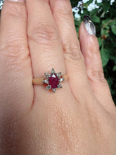 Vintage 10K Gold Ruby & Diamond Halo Ring Size L