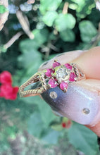 Vintage 1982 9ct Gold Ruby Diamond Flower Ring Size M