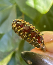 Vintage British 9ct Yellow Gold Garnet Five Stone Ring Size M1/2