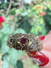 Vintage 1977 9ct Gold Ruby Diamond Boat Ring Size O