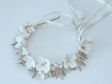 Women Bride Bridal wedding White Flower Hairband Tiara Headband ribbon