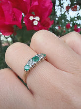 Vintage 1991 9ct Gold Emerald & Diamond Five Stone Ring Size M 1/2