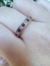 Vintage 9ct Gold Ruby Diamond Half Eternity Ring Size M 1/2