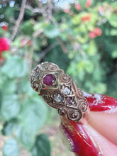 Vintage 1977 9ct Gold Ruby Diamond Boat Ring Size O