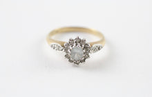 Vintage Birmingham 9ct Gold Aquamarine Diamond Halo Cluster Ring